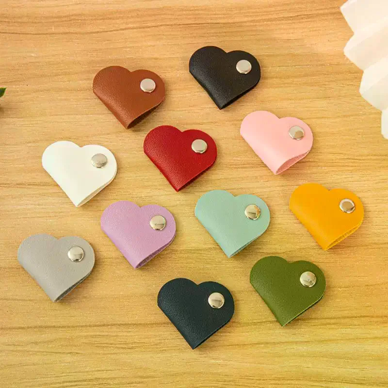 5/10pcs Heart-shaped Faux Leather Headphone Cable Winder, Data Cable Organizer, Cable Management Clip, Heart-shaped Cable Winder