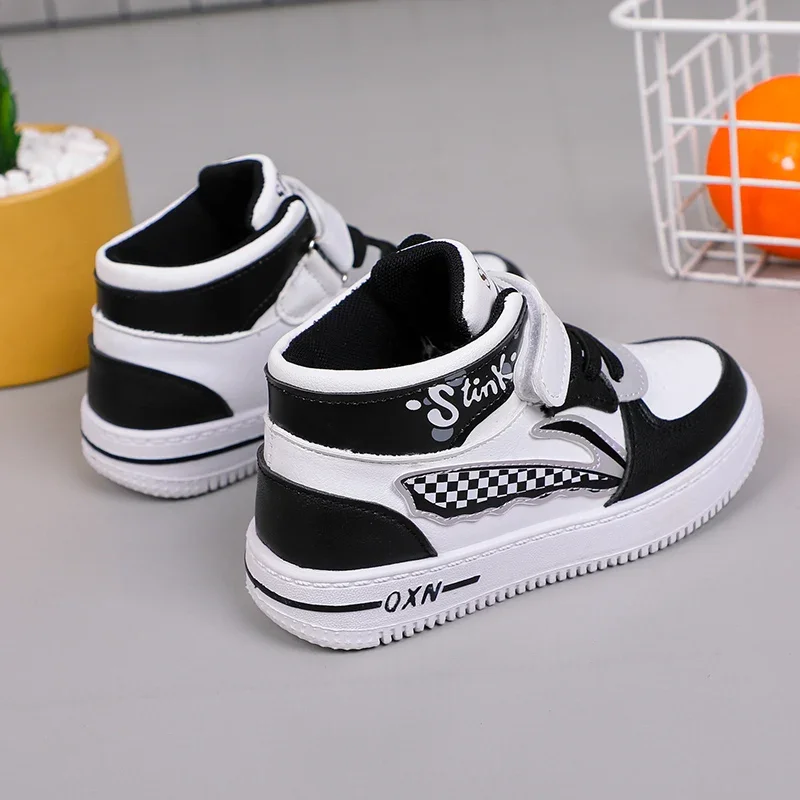 Zapatillas altas de moda para niños, zapatos deportivos de cuero PU para todas las estaciones, zapatos casuales para caminar para niños y niñas,