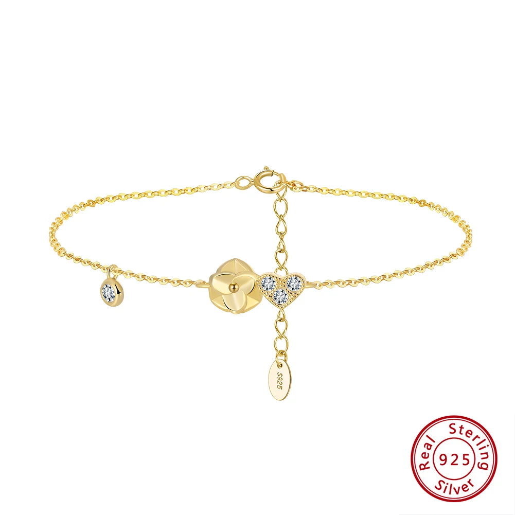 

KISS MANDY Trend Elegant 925 Sterling Silver Sweet Heart Chain Bracelet Zircon Women's Fashion Romantic Jewelry Daily Gift APB09