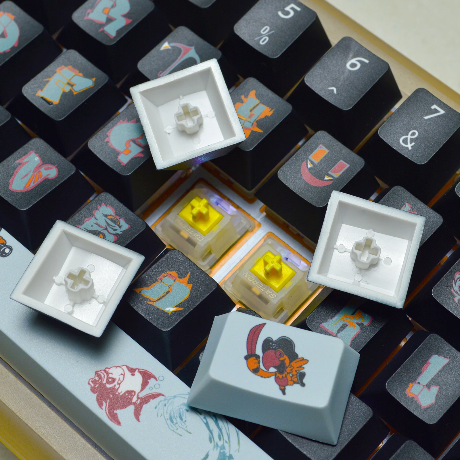 Capuchons de touches de clavier de joueur mécanique, aucun profil, DYE-SUB, PBT, Anime Parrot, MX, Gateron, 7,5 ate, 134