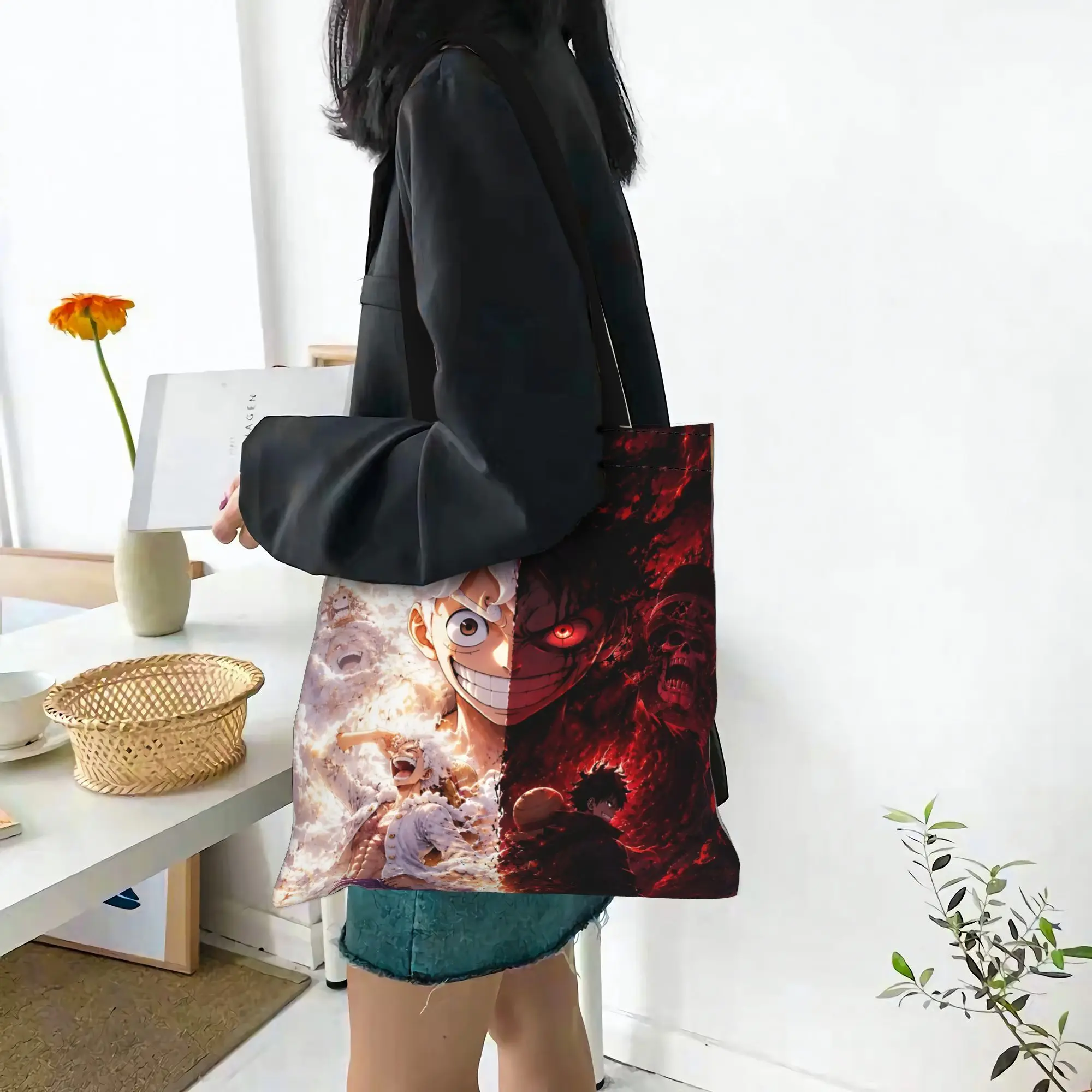 Customized One Piece Women's Bag Shopping Bag Reusable Double Sided Canvas Tote Bag Shoulder  Handbag