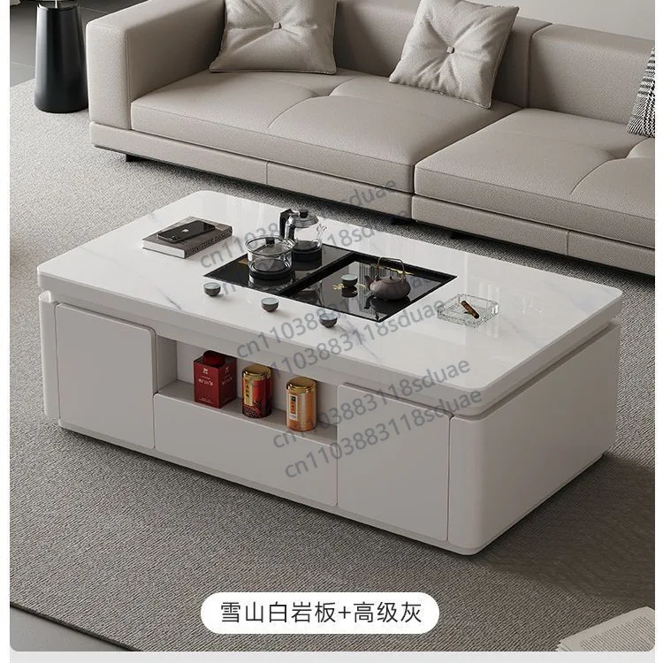 Modern rock slab lift coffee table, multi-functional advanced living room automatic tea table