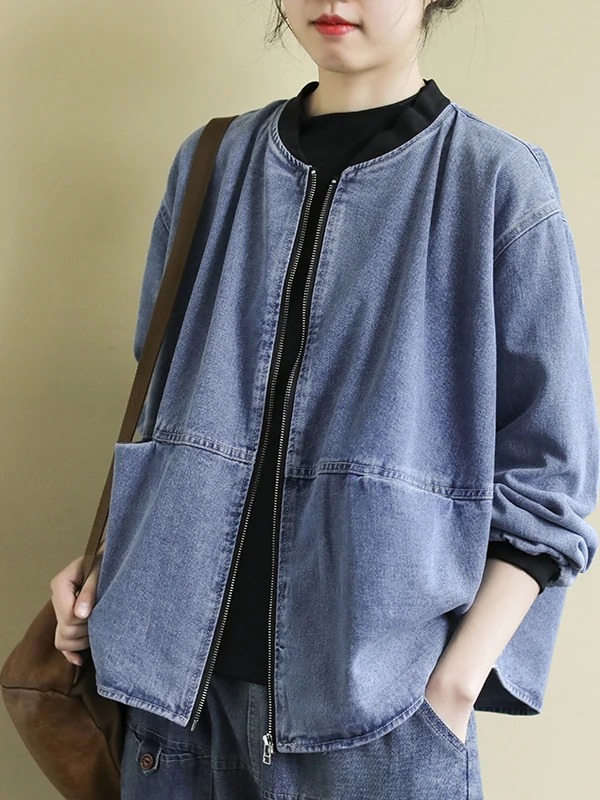 

Свободные длинные све с бейсбольным воротником или джинсы Jaet в стиле ретро, большие размеры, женская весенняя модная повседневная универсальная верхняя одежда