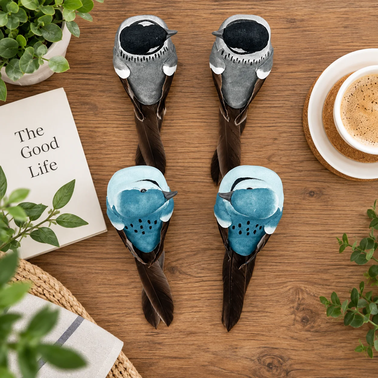 4PCS Artificial Bird Ornaments Decorative Bird Figurines for Home Garden Tree Holiday Display Gray