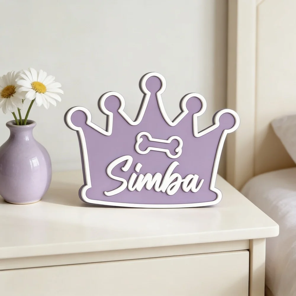 Custom Crown Shape Pet Wooden Name Plaque,Dog Bone Personalized ,Puppy Nursery Wall & Shelf Decor,Dog Name Sign, Pet Lover Gift