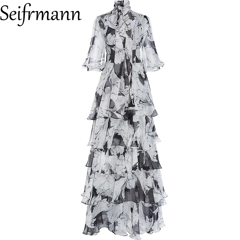 Seifrmann vestido feminino elegante de festa, bolo, verão, meia manga, renda, slim, em camadas, babados, design, vestido de baile