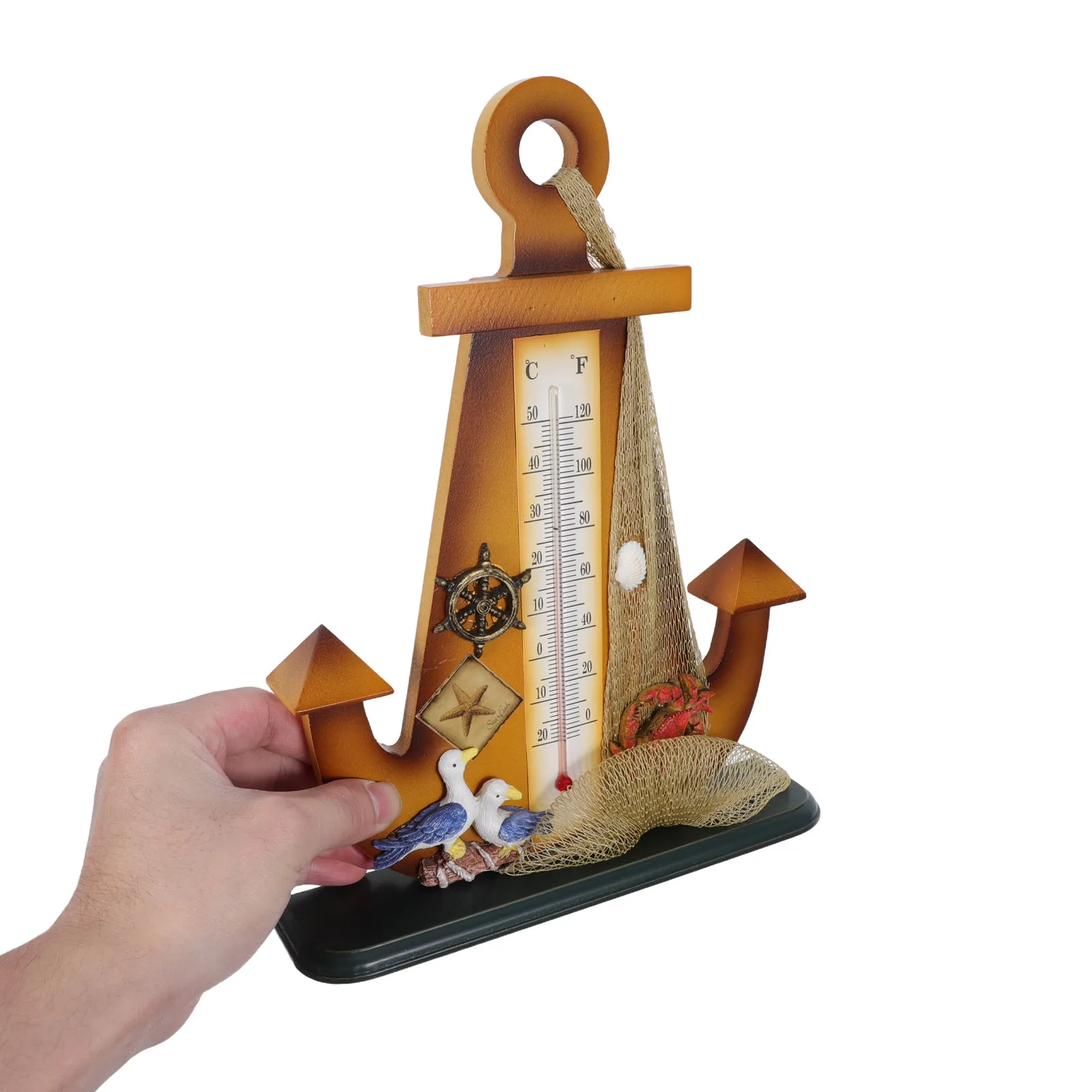 Vintage Anchor Desk Thermometer Nautical Temperature Gauge Mediterranean Table Decor Coastal Anchor Sculpture Indoor Table
