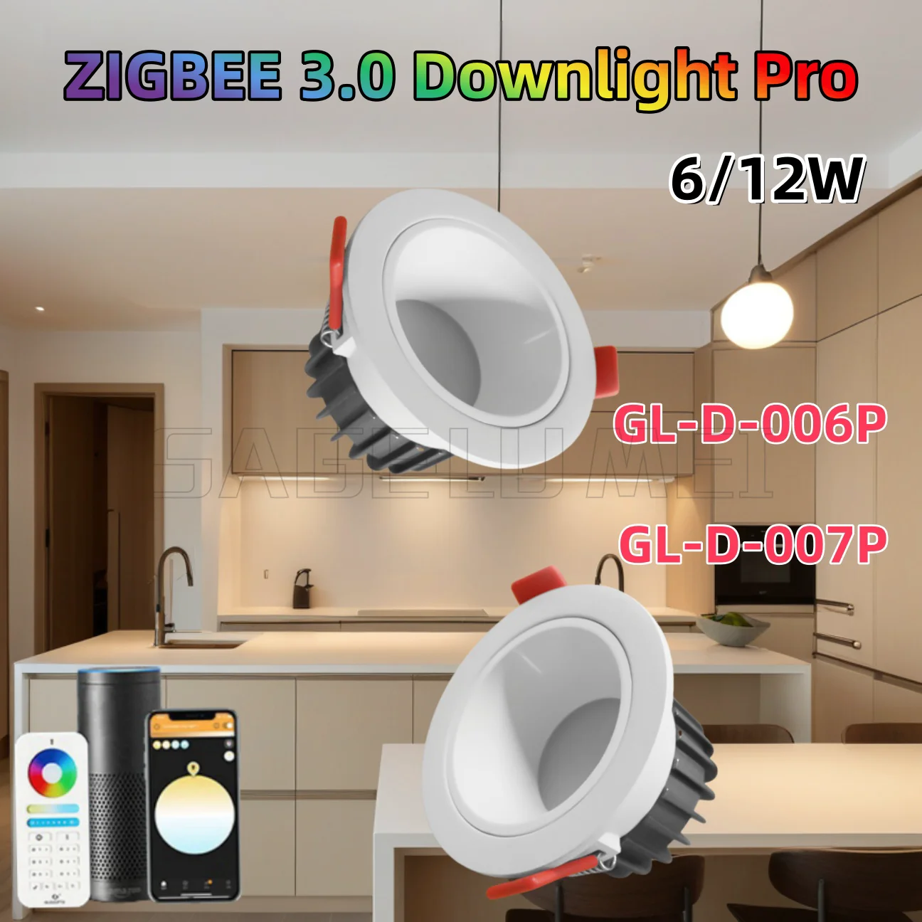 Gledopto LED Downlight Pro GL-D-006P/007P 6W/12W Zigbee 3.0 Smart RGBCCT Waterproof Work With Tuya APP/Voice/RF Remote Control