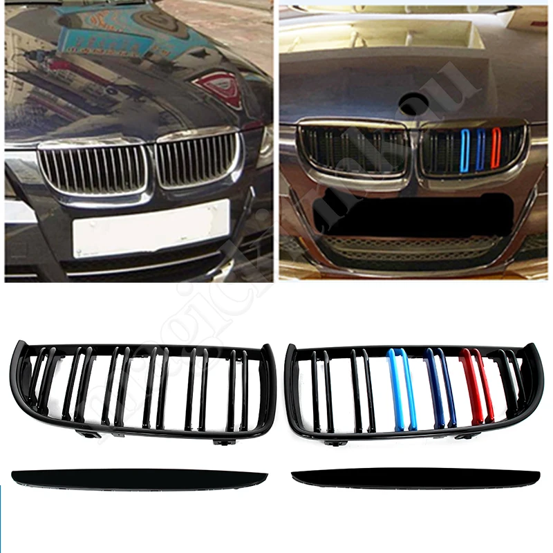 

Глянцевая черная передняя решетка ABS M Sport с двумя планками, замена для BMW 3 серии E90 E91 2005-2008 323i 325i 328i 330i 335i
