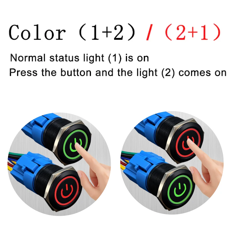 16/19/22MM Two Color LED Black Waterproof Metal Button Switch Power Symbol Suitable for Cars Ships Motorcycles 6V 12V 24V 220V