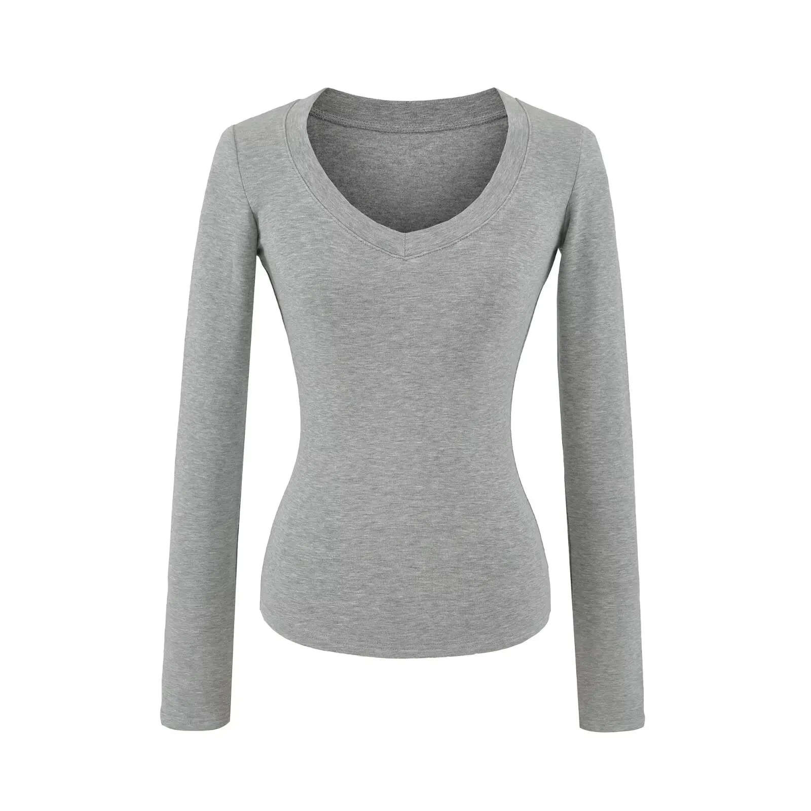 قميص نسائي طويل الأكمام بياقة على شكل V مبطن بالصوف، تصميم نحيف متعدد الاستخدامات لخريف 2024 #5