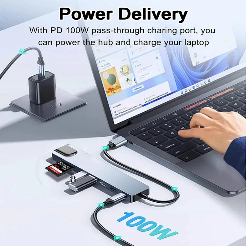

8 in 1 Type C USB C HUB Splitter 4K Thunderbolt 3 Docking Station Laptop Computer Adapter For Macbook Air M1 iPad Pro RJ45 HDTV