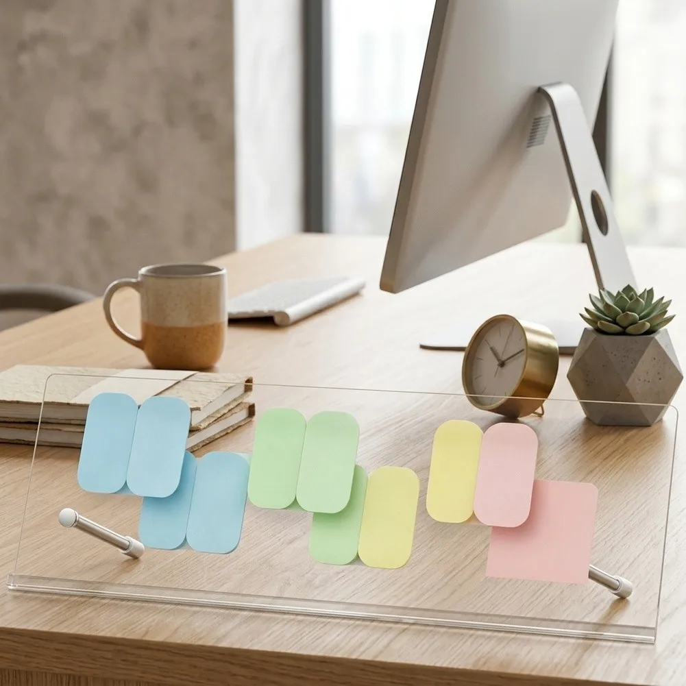 Monitor Memo Board Free Bracket for Desk Organization 14x5in Clear with Non Slip Silicone and Sturdy Metal Frame