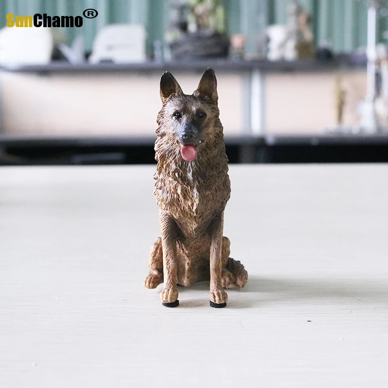 Simulation German Shepherd Model Wolf Dog Black Back Car Decor Resin Crafts Figurines Miniatures Decoration Crafts