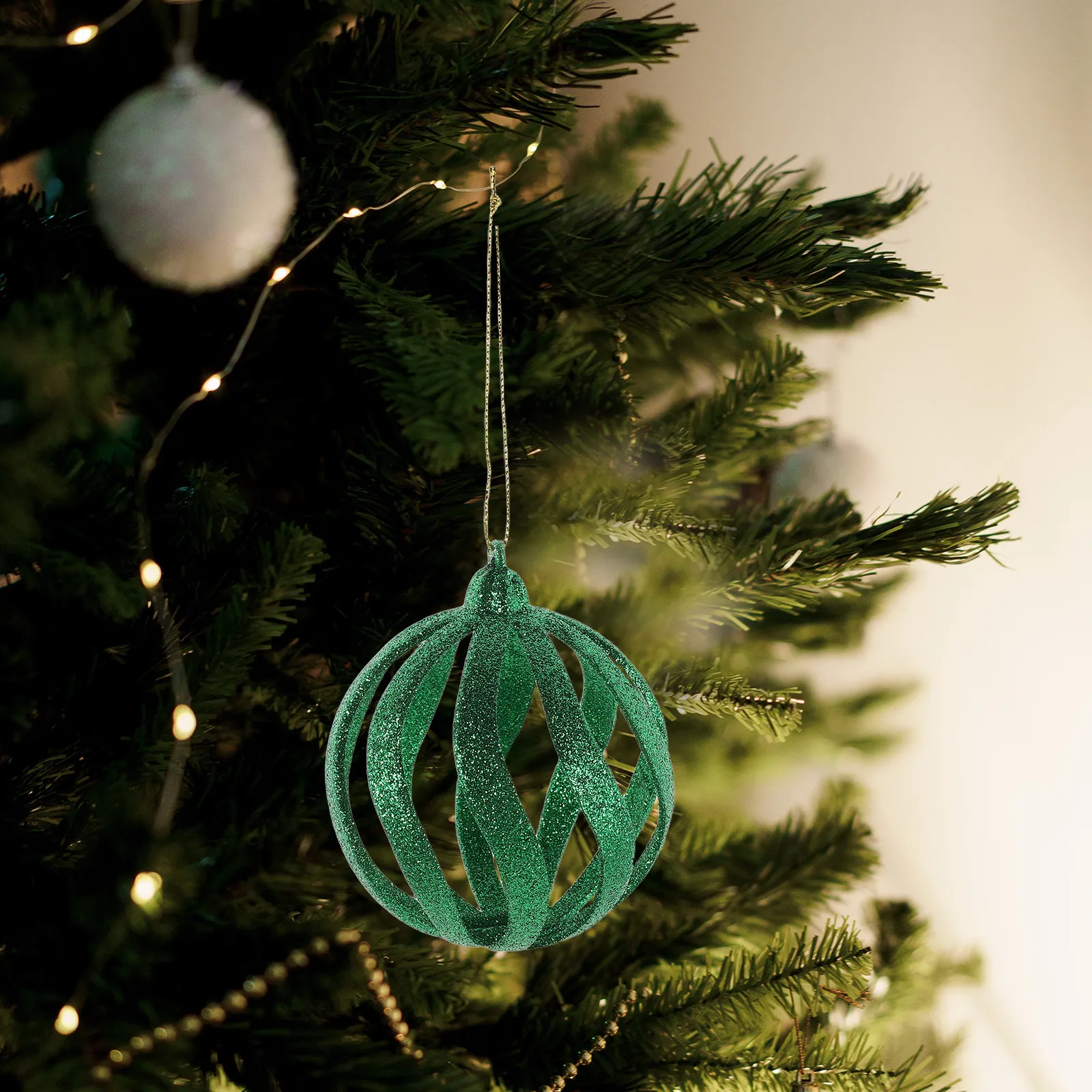 6pcs Glitter Christmas Ball Ornaments – Plastic Hanging Baubles for Tree, Wreath, Garland, Holiday & Wedding Decor