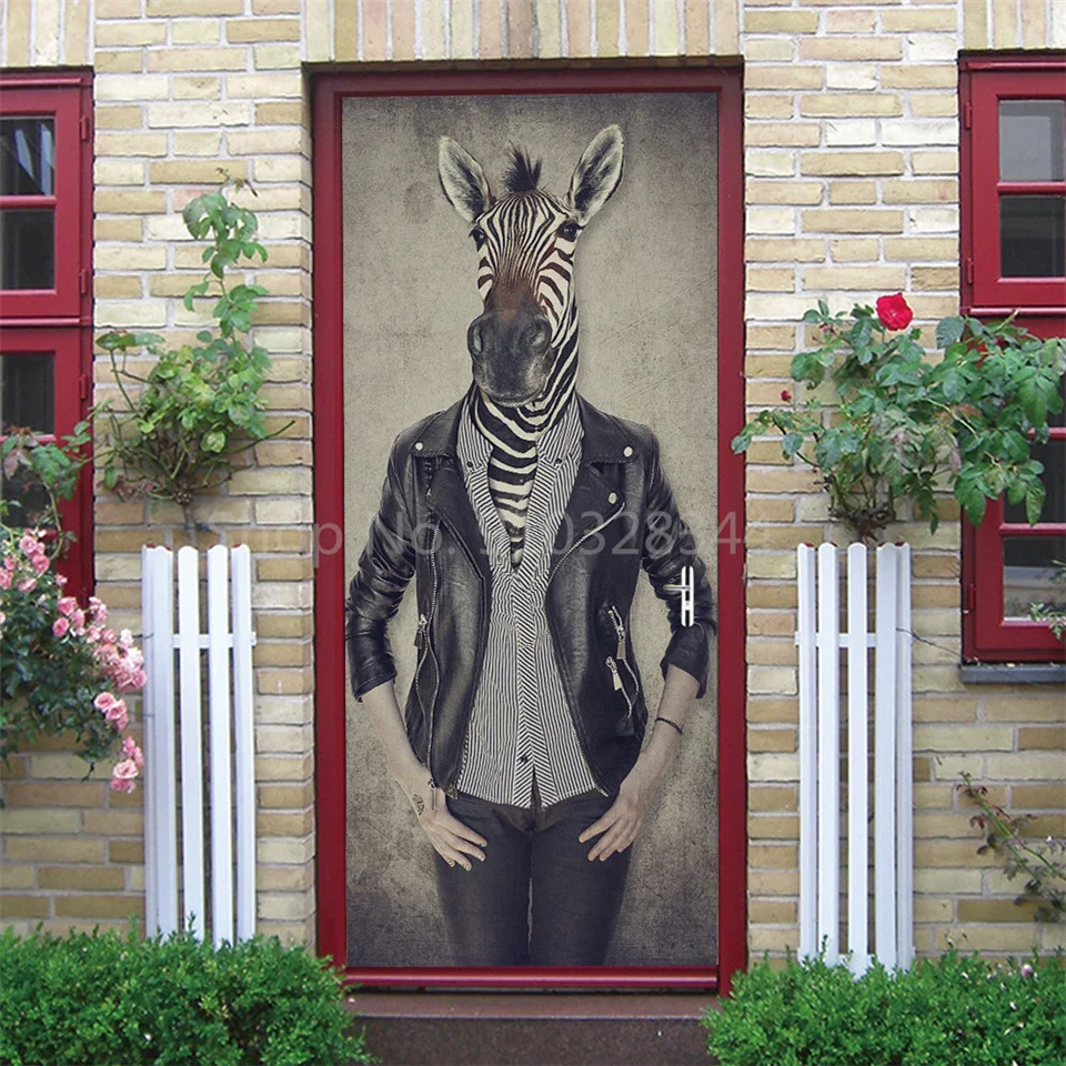Tier-Türaufkleber Katze Tiger Hirsch Leopard Tapete Benutzerdefinierte Türen Poster Wandtattoo Selbstklebend 3D Heim-Design Dekor Türsticker – Detail 10