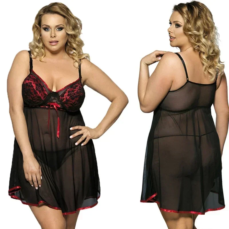 Sexy Underwear Large Size Europe and The United States Sexy Slip Dress Pajamas Nightdress Fat MM Sexy Underwear  Sleepwear Women