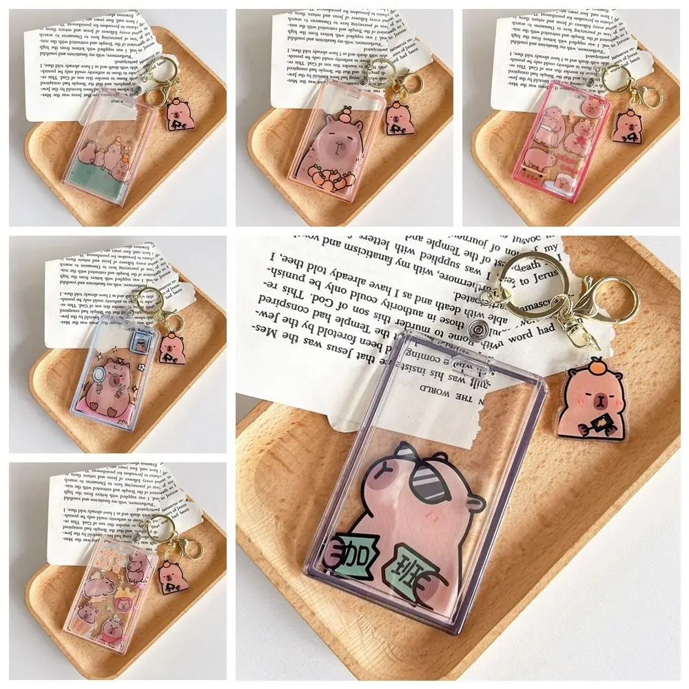 Llavero bonito colgante Capybara funda protectora para tarjeta de autobús de PVC, llavero Kawaii, funda para tarjeta de identificación escolar