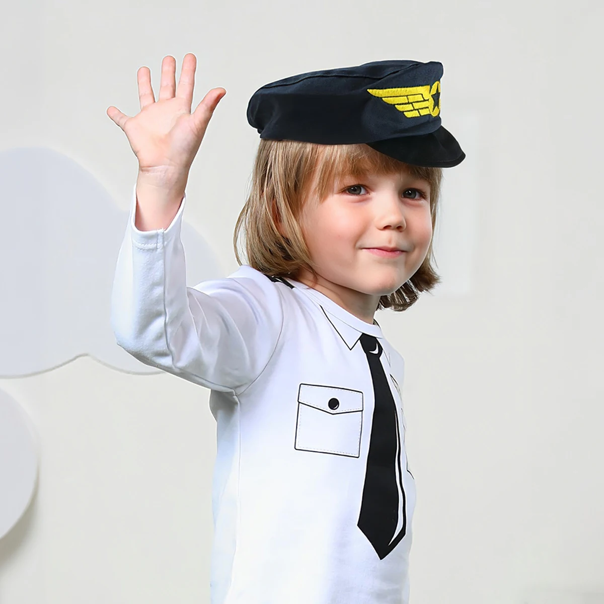 Bebê meninos piloto chapéu capitão da polícia cosplay traje adereços carnaval halloween boné infantil novidade festa de aniversário presente 6-18 meses