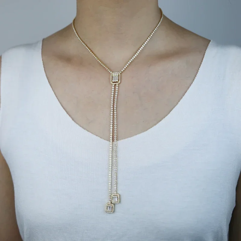2025 Drop Ship Women Statement Layer Choker Long Y Lariat Sexy Necklace Paved 2mm Cz Tennis Chain Necklaces Jewelry Gift