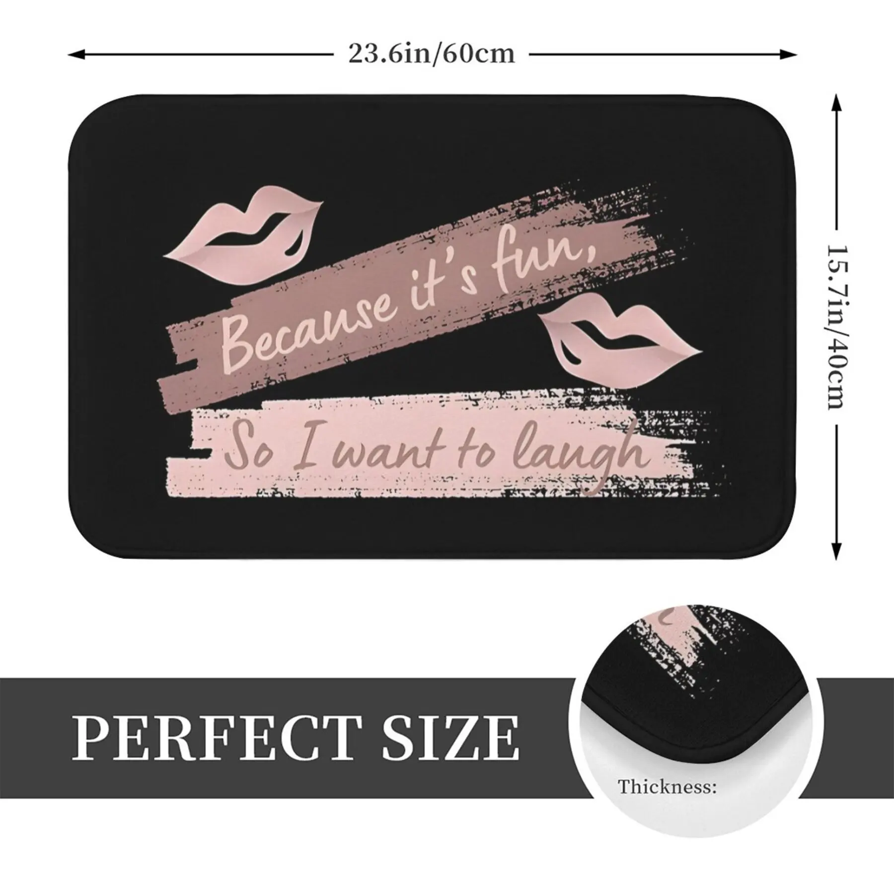 Typographic Lip Print Doormat – Black Base with Rose Gold Quote, 40×60 cm Decorative Entry Floor Mat for Home Interior