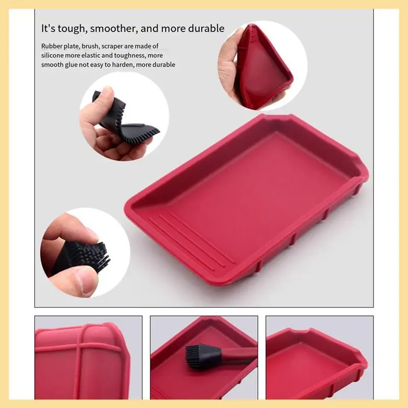 

4-Piece Woodworking Brush Tool Set Multifunctional Soft Silicone Wood Glue Tray Thin Non-Slip Flat Scraper DIY Crafts