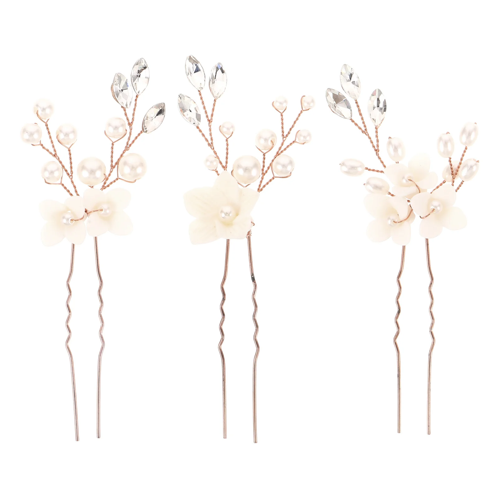 

3Pcs Rose Gold Wedding Hair Accessories Bridal Headpieces U Shaped Hairpins Bride Bridesmaids Hair Clips Elegant