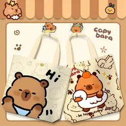 Portable Cartoon Capybara Handbag Canvas Portable Storage Bag Casual Thickening Lunchbox School