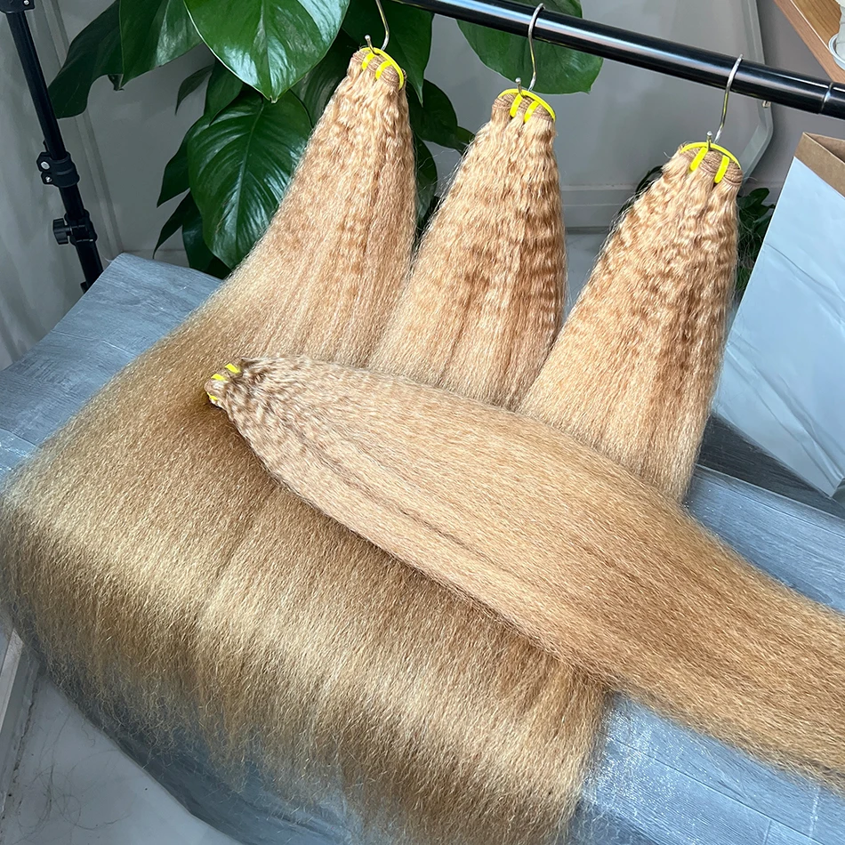 

#27 Colored Kinky Straight Bundles Human Hair 100% Virgin Vietnamese Hair Weave Extensions Double Weft 100grams For Women