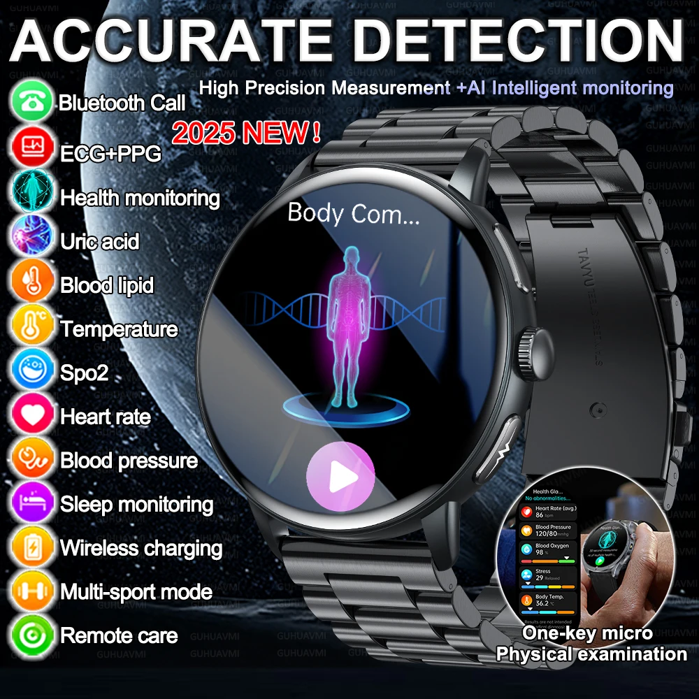 

2025 New AI Health Accurate detection Body Fat ECG+PPG Smart Watch Blood Pressure Uric Acid Analysis Health Sports call Bracelet
