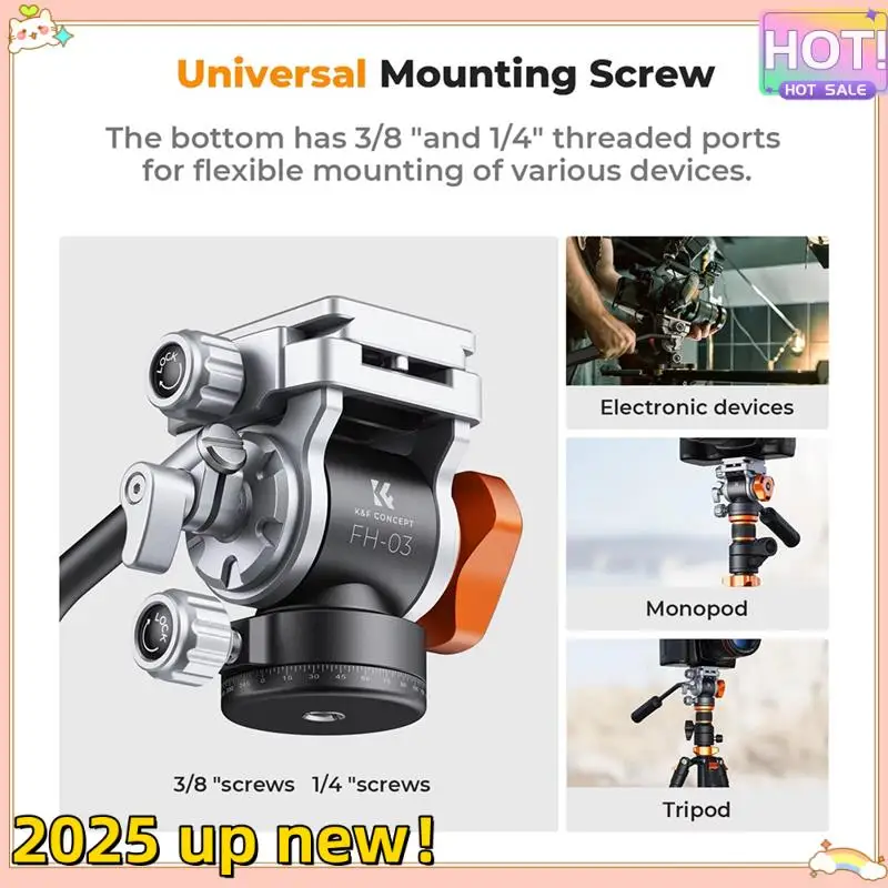 

Stylish-K&F Concept Video Fluid Head Tripod Head Max Load 11Lb/5Kg Silky-Smooth Stable Camera Fluid Heads For Nikon Canon Leica