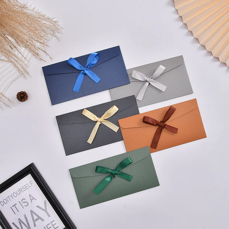 

20pcs Ribbon Bow Thickened No.5 Pearl Paper Envelopes for Greeting Cards Creative Wedding & Event Invitations