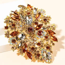 Flower Drop Brooch Pin Pendant Topaz Rhinestone Crystal