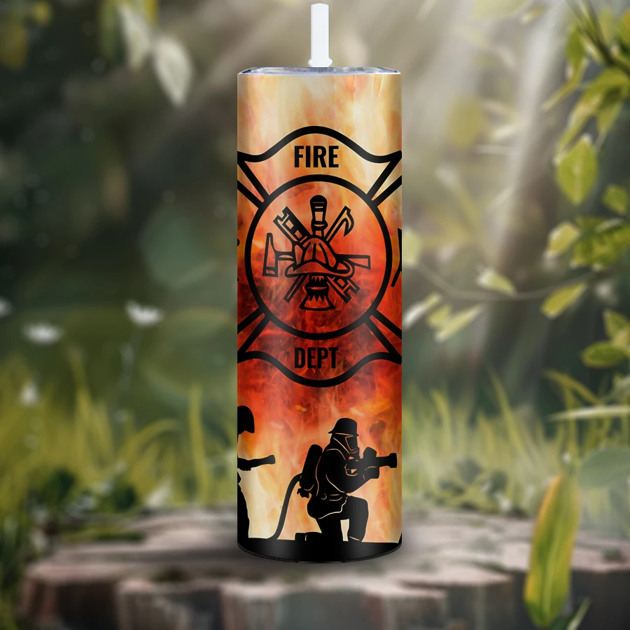 3D Fireman Pattern Sublimation Stainless Steel Tumbler With Lid And Straw Skinny Water Bottle Suitable For Gift Giving