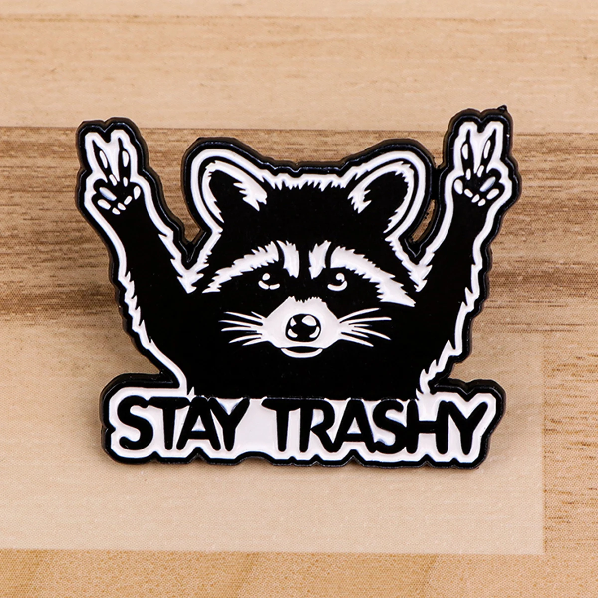 Stay Trashy Raccoon Enamel Pin Cute Brooches for Women Lapel Pins Badges on Backpack Clothing Accessories Funny Jewelry Gift