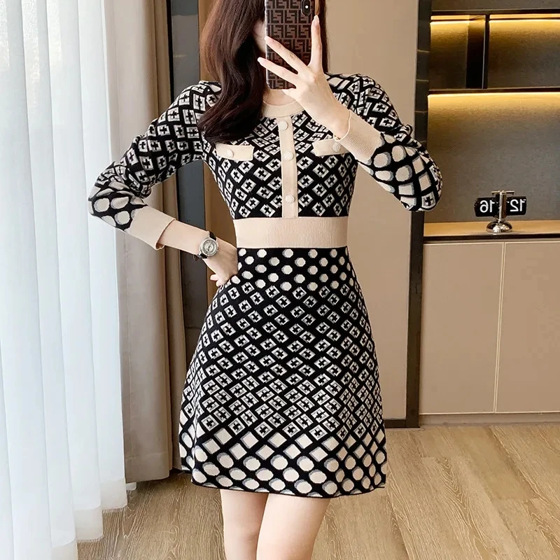 

Женское трикотажное платье-свитер, облегающее трикотажное платье в Корейском стиле, Осень-зима 2024