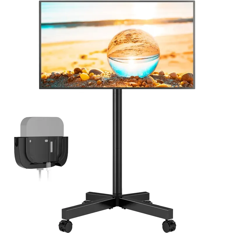 Mobile TV Cart Stand 23-60 Inch Height Adjustable Rolling Floor Mount with Wheels Tilt VESA 400x400 Max Load 88lbs for Home