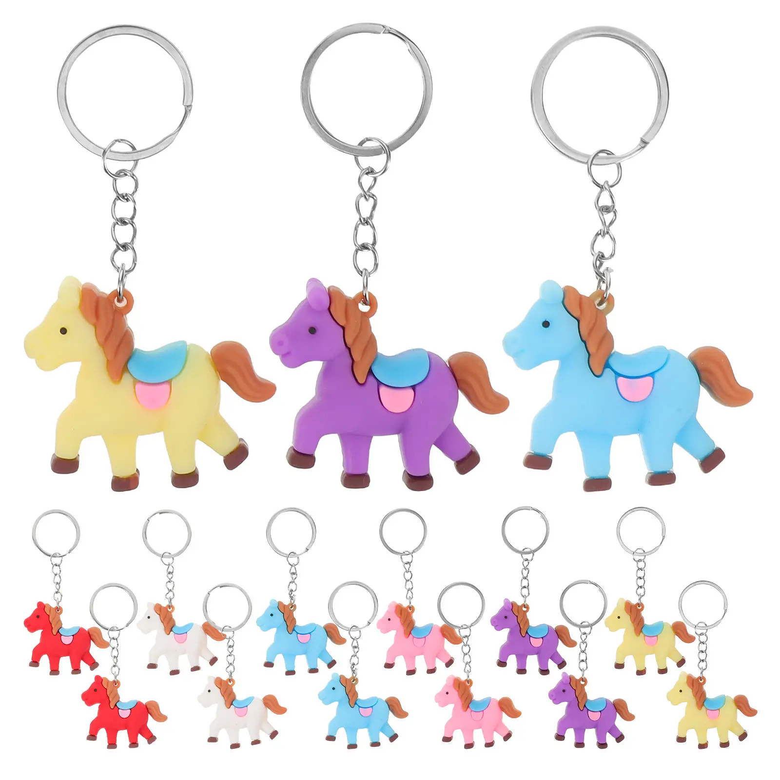 24Pcs Horse Keyring Cute Zodiac Pendant Decorative Bag Charm Purse School Backpack Accessories Lucky Charm Horse Keyring