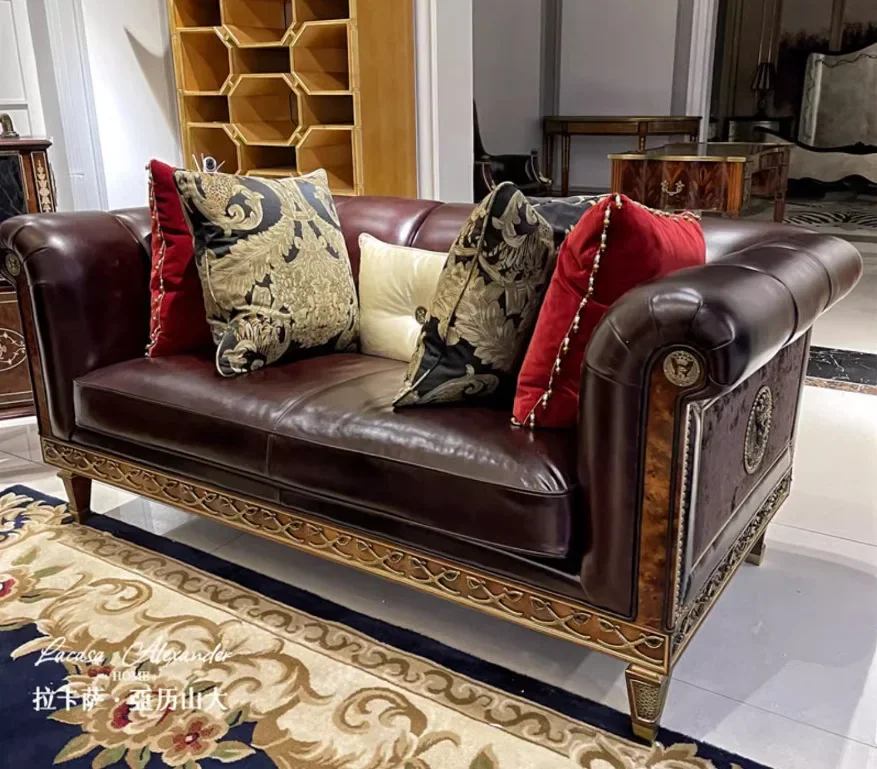 

British light luxury leather double first layer cowhide European sofa home villa living room leisure