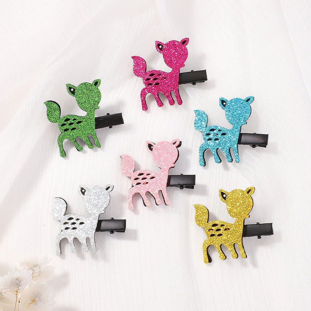 Cute Animals Hair Clips para meninas, lantejoulas, alces, elefantes, nuvens, boutique, crianças, pinos de cabelo do bebê, acessórios, 7 pcs, 6 pcs