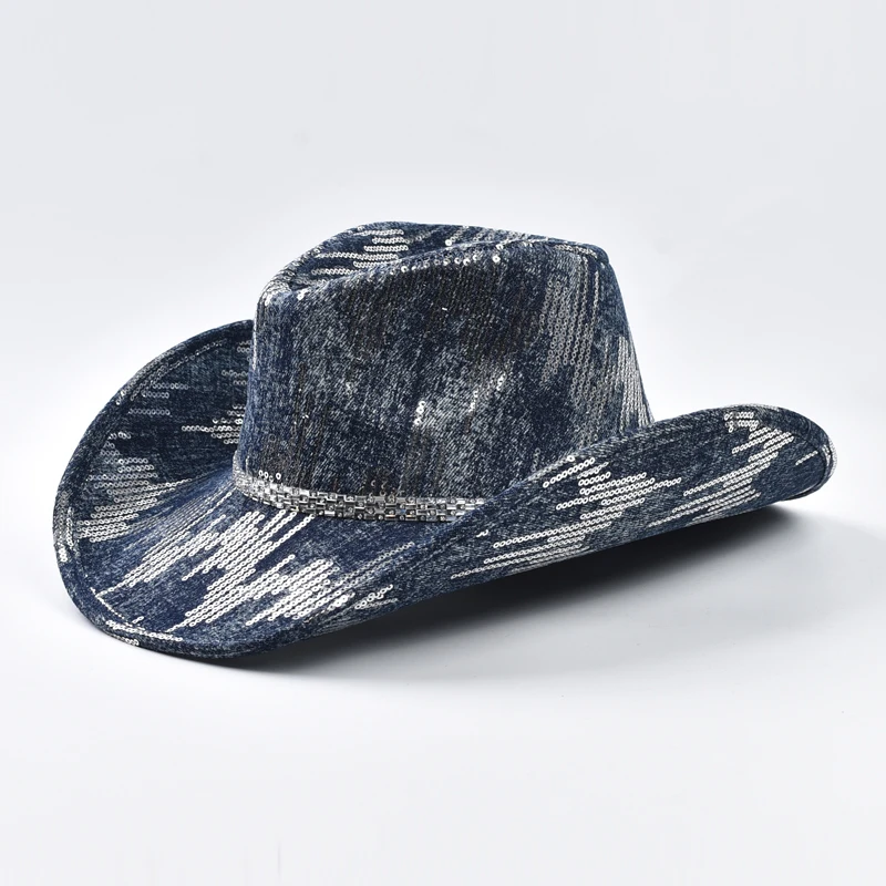 قبعة رعاة البقر الغربية قبعة راعية البقر من قماش الدنيم المغسول مناسبة للارتداء اليومي غير الرسمي، وحفلات رعاة البقر الغربية، ورقص دش الزفاف