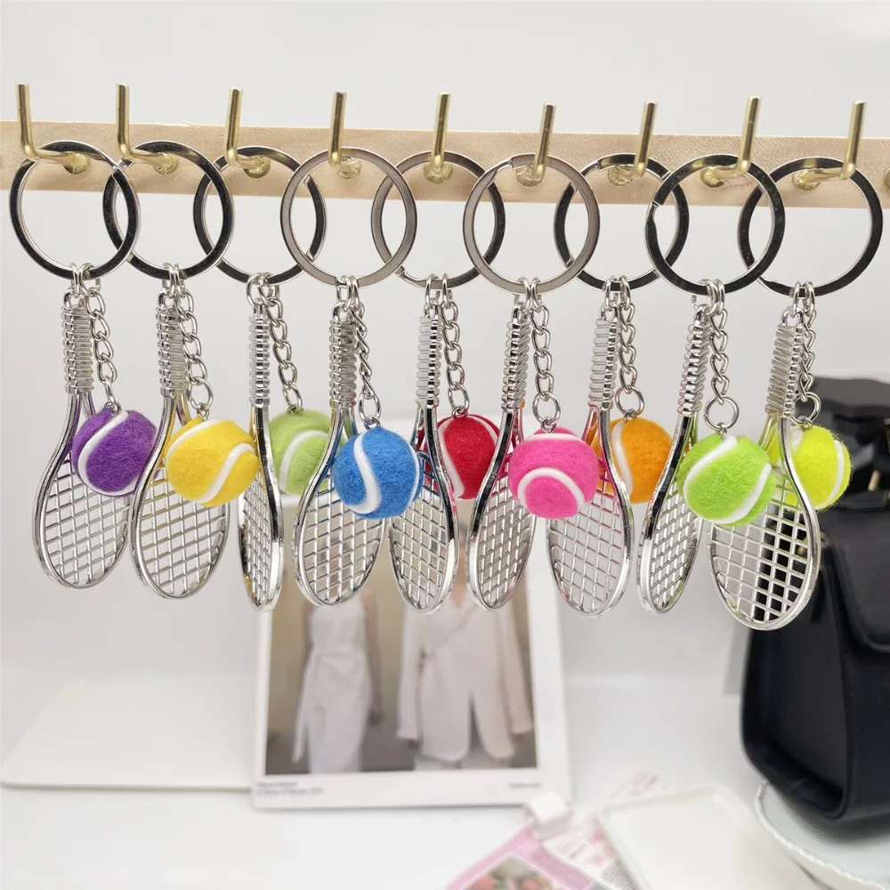 random color1Pc Simulation Metal Tennis Keychain Set Sports Souvenir Pendant Fashion Bag Decor Small Gift Ornament