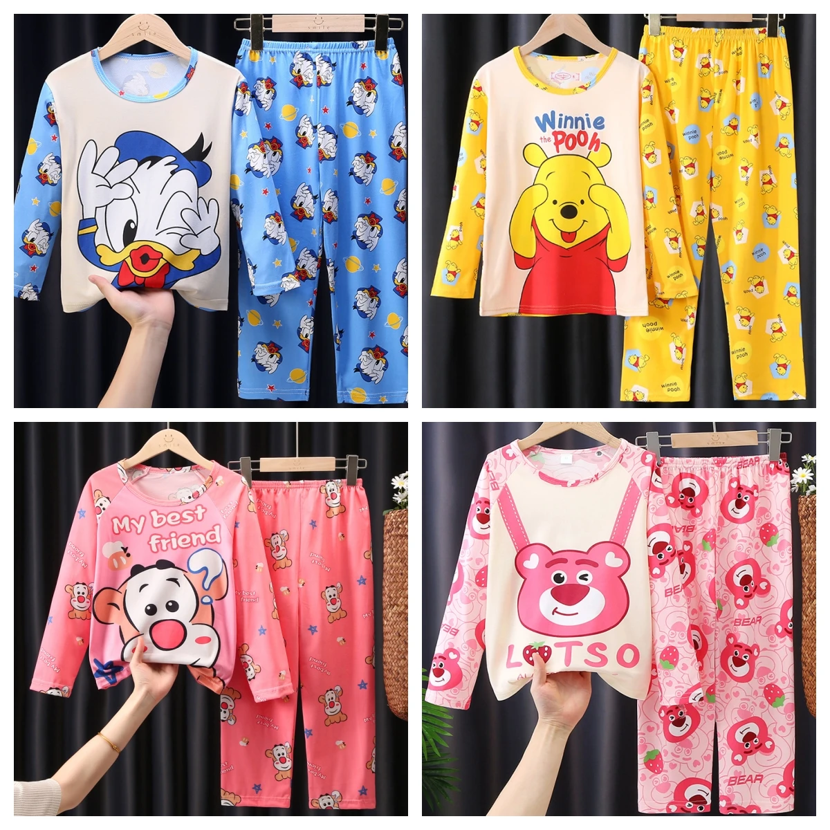 New Spring Summer Children\'s Pajamas Sets Donald Duck Cartoon Boy Long Sleeved Sleepwear Kids Winnie Bear Set Baby Girls Pyjama