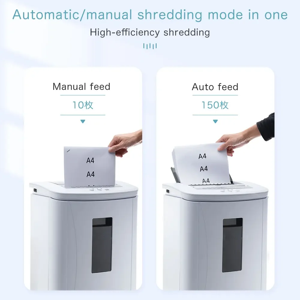 Micro Cut 150-Sheet Auto-Feed Paper Shredder Quiet Commercial Large Capacity Security Level P4 Manual Shreds Staples Credit