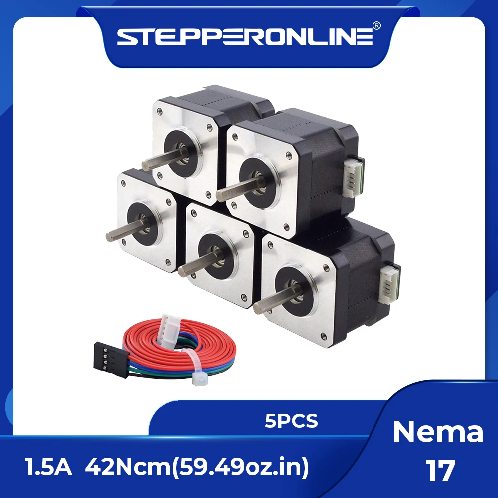 

STEPPERONLINE Nema 17 Stepper Motor 42x38mm 42Ncm 1.5A Nema17 Stepper w/ 1m Cable & Connector 4-lead for CNC 3D Printer XYZ