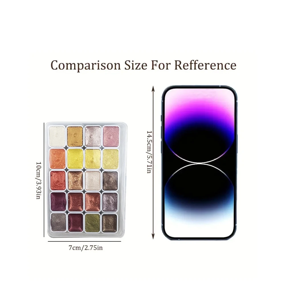 20 Colors+1 Water Pen Pearl Watercolor Mini Paint Set, Brilliant, Light-Fast Colors, Compact Solid Form, Stored in a Transparent