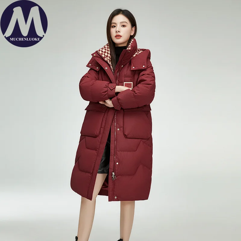 Damska kurtka zimowa 2025 elegancka z długim rękawem, kapturem, gruba, ocieplana bawełną, moda koreańska, luźna, ciepła parka