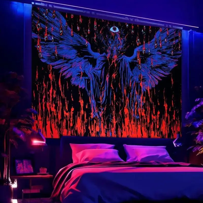VIKAMA Dark Angel Flames Vintage Bohemian Wall Art Tapestry Hanging for Living Room Bedroom Dorm Room Aesthetic Decor