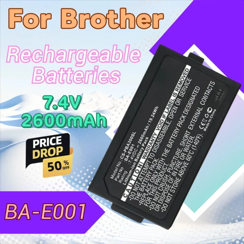 

New Portable Printer Battery 7.4V 2600mAh for Brother BA-E001 PJ7 Sonel WAAKU19 PT-E300 E500 E550W H300 H300LI H500LI P750W