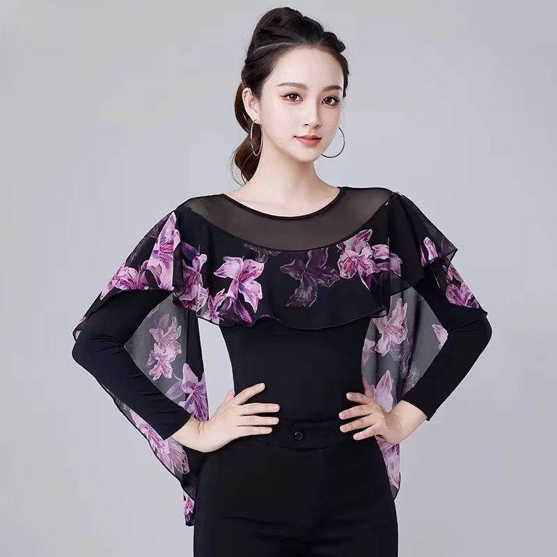 New Latin Dance Latin Dance Tops Modern Dance Female Waltz Samba Dance Performance Jumpsuit Line Dance Practice Clothes XH531